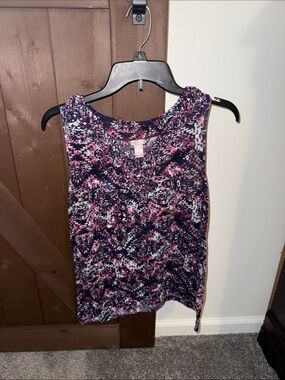 White Stag Navy & Pink Printed Sleeveless Tank Top
